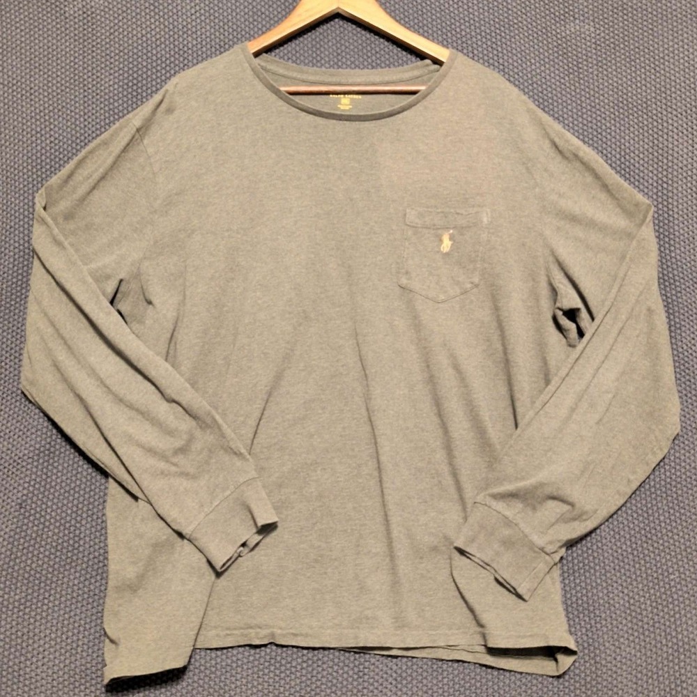 Polo Ralph Lauren Long Sleeve T-Shirt Mens XXL Olive Green Pocket Pony Logo‎